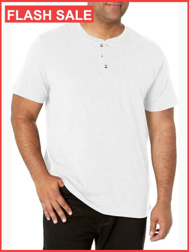 Short Sleeve Henley Tee With Snap Buttons - Cotton Blend